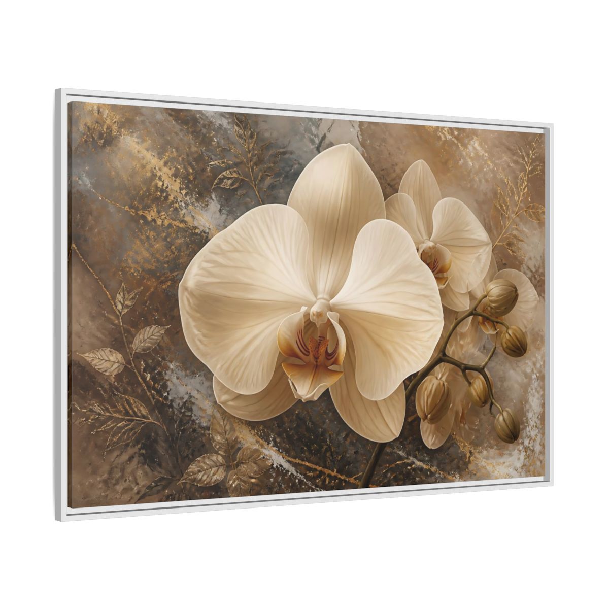 Side Mockup 7. Cream Orchid Elegance shown as framed canvas print