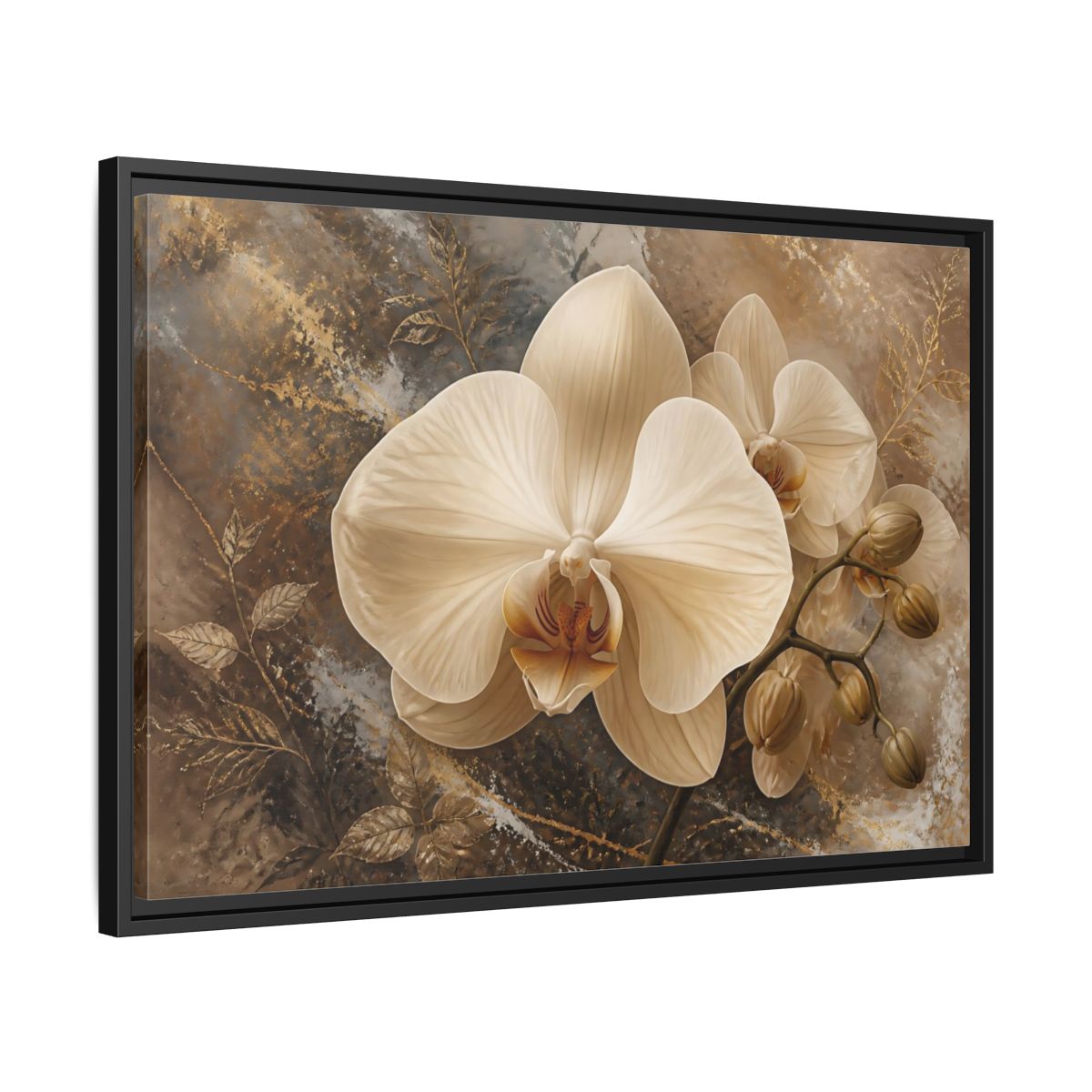 Side Mockup 14. Cream Orchid Elegance shown as framed canvas print