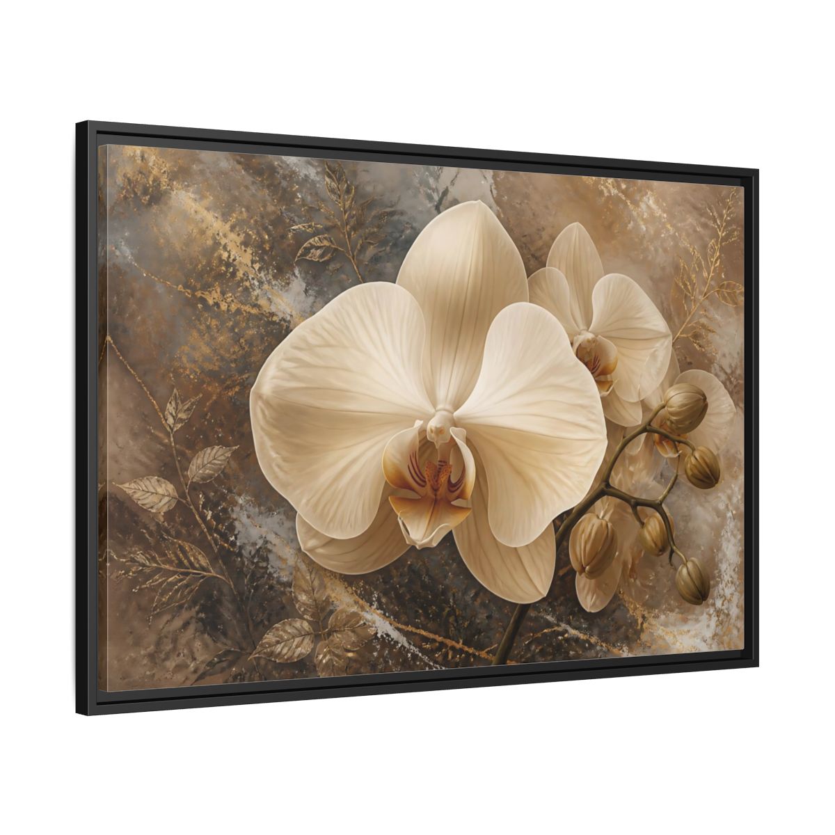 Side Mockup 13. Cream Orchid Elegance shown as framed canvas print
