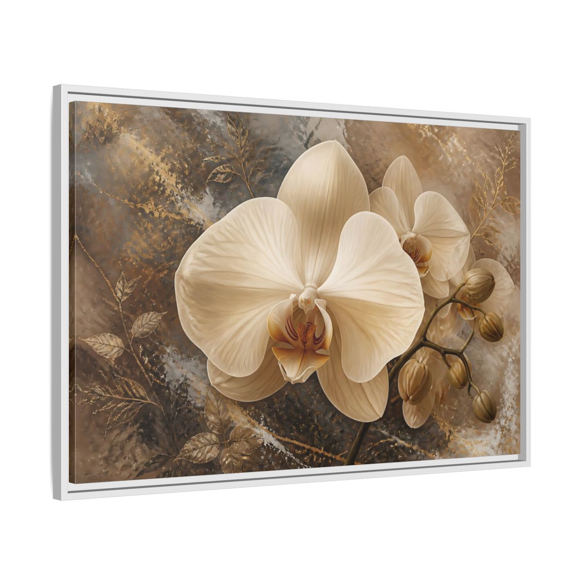 Side Mockup 9. Cream Orchid Elegance shown as framed canvas print