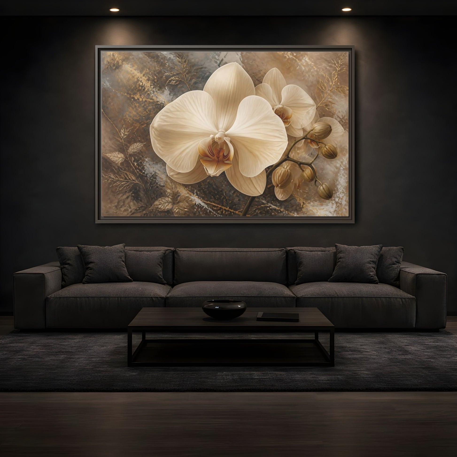 Mockup 3. Cream Orchid Elegance shown as framed canvas print