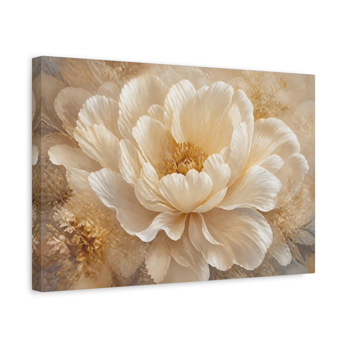 Side Mockup 4. Cream Peony Blossom shown as canvas print