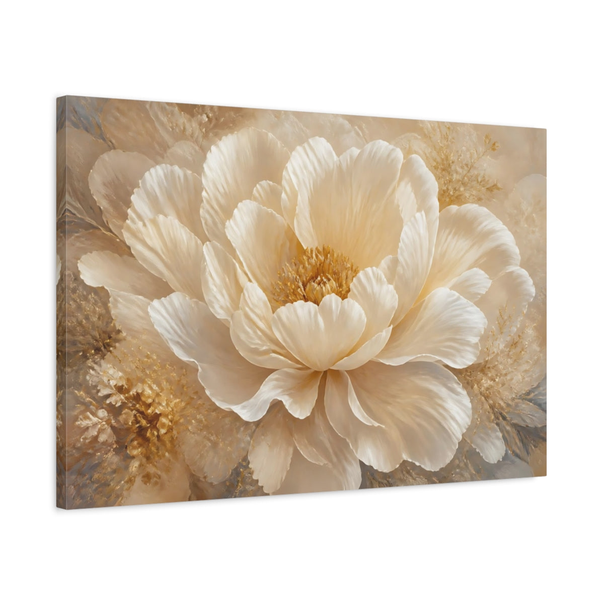 Side Mockup 2. Cream Peony Blossom shown as canvas print