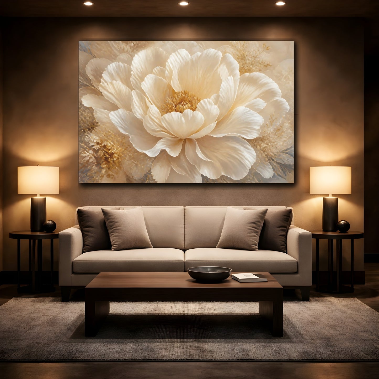 Mockup 2. Cream Peony Blossom shown as canvas print