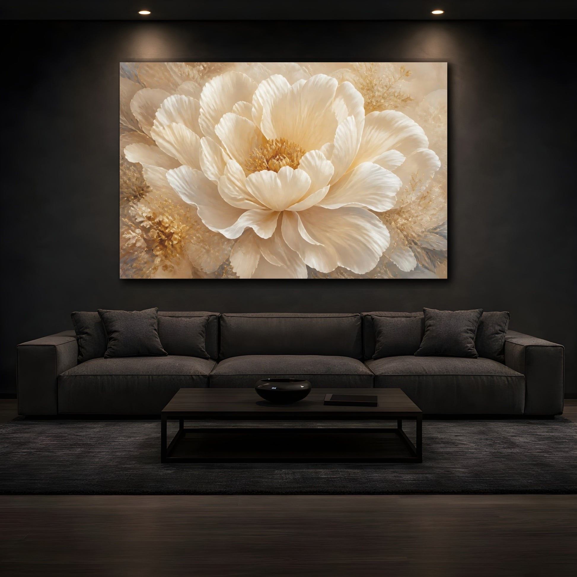 Mockup 3. Cream Peony Blossom shown as canvas print