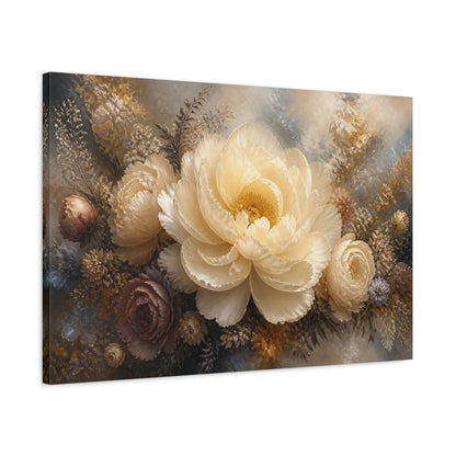 Side Mockup 2. Cream Peony Floral Elegance shown as canvas print