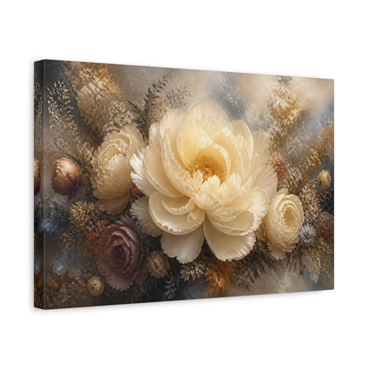 Side Mockup 4. Cream Peony Floral Elegance shown as canvas print