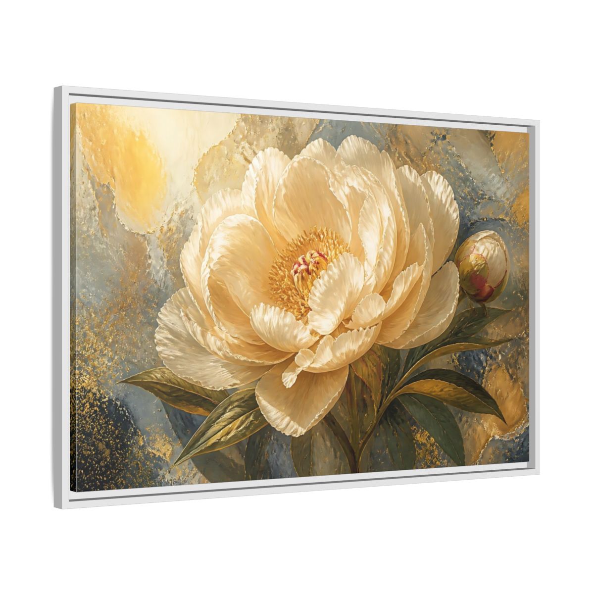Side Mockup 9. Cream Peony Floral Elegance shown as framed canvas print