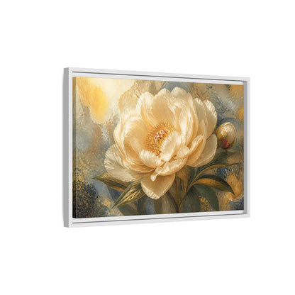 Side Mockup 1. Cream Peony Floral Elegance shown as framed canvas print