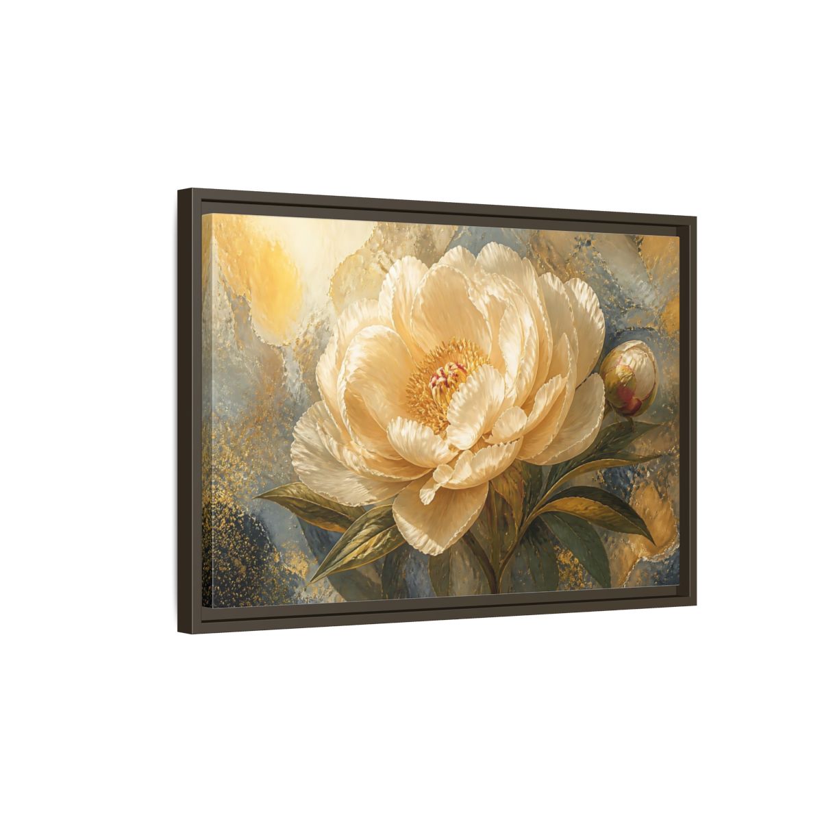 Side Mockup 2. Cream Peony Floral Elegance shown as framed canvas print
