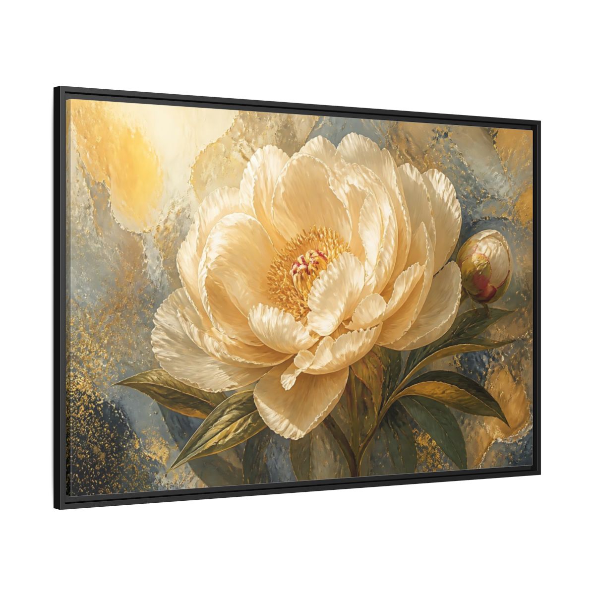 Side Mockup 12. Cream Peony Floral Elegance shown as framed canvas print