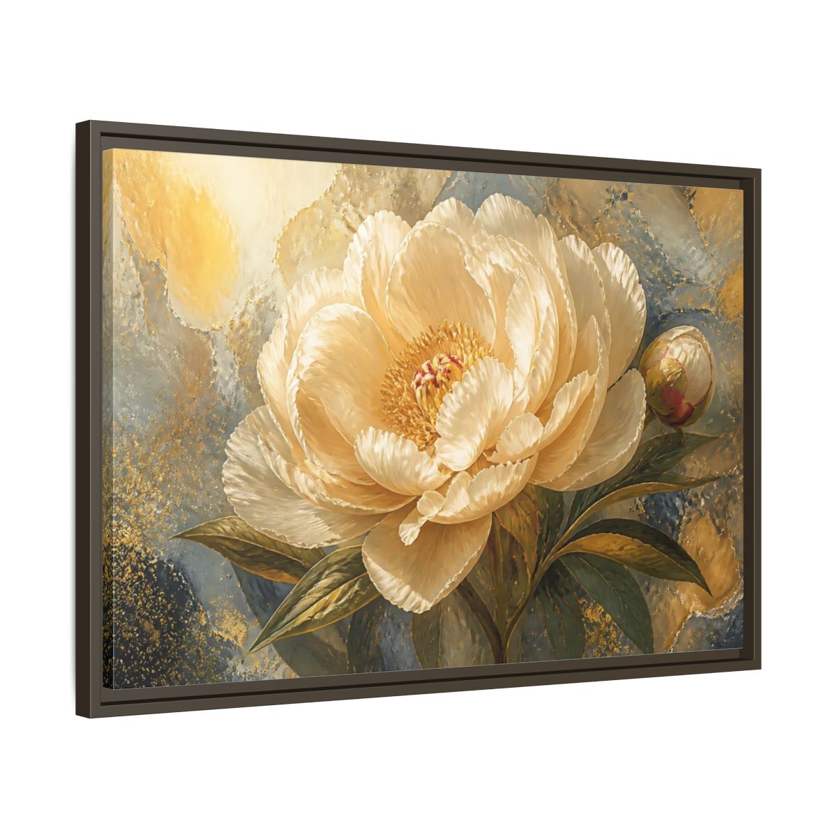Side Mockup 11. Cream Peony Floral Elegance shown as framed canvas print