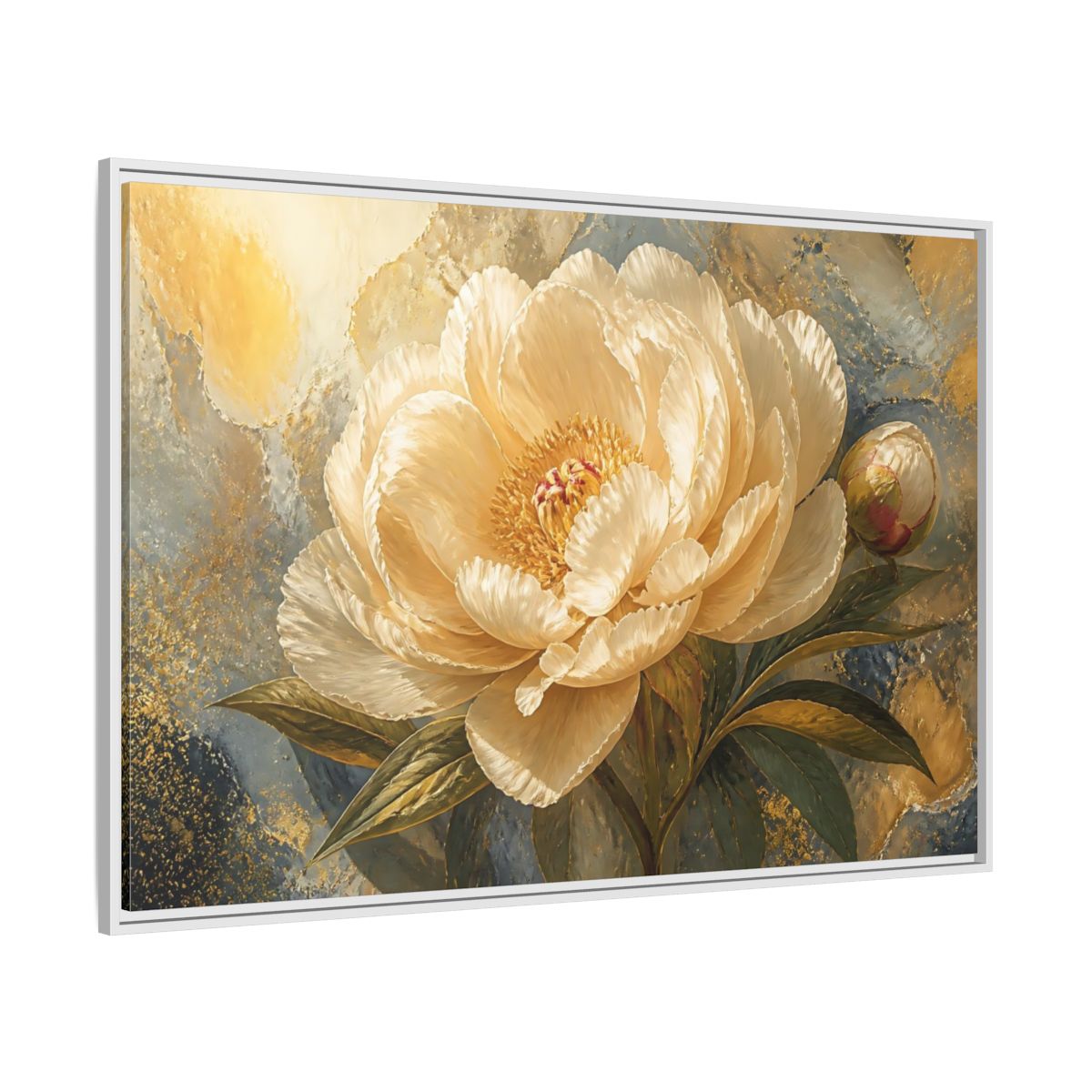 Side Mockup 7. Cream Peony Floral Elegance shown as framed canvas print