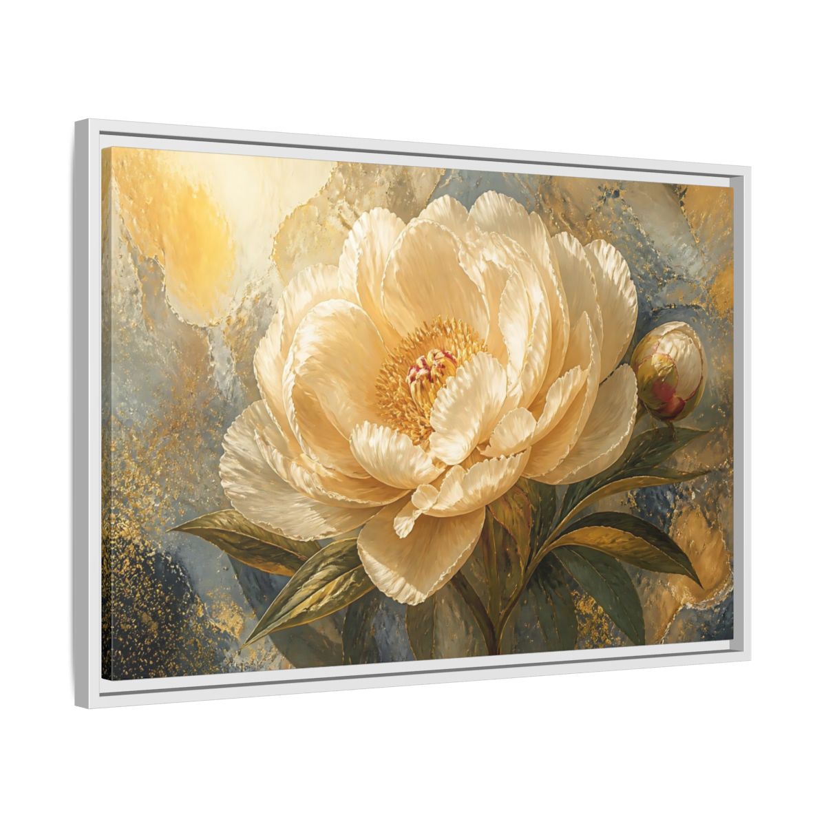 Side Mockup 10. Cream Peony Floral Elegance shown as framed canvas print