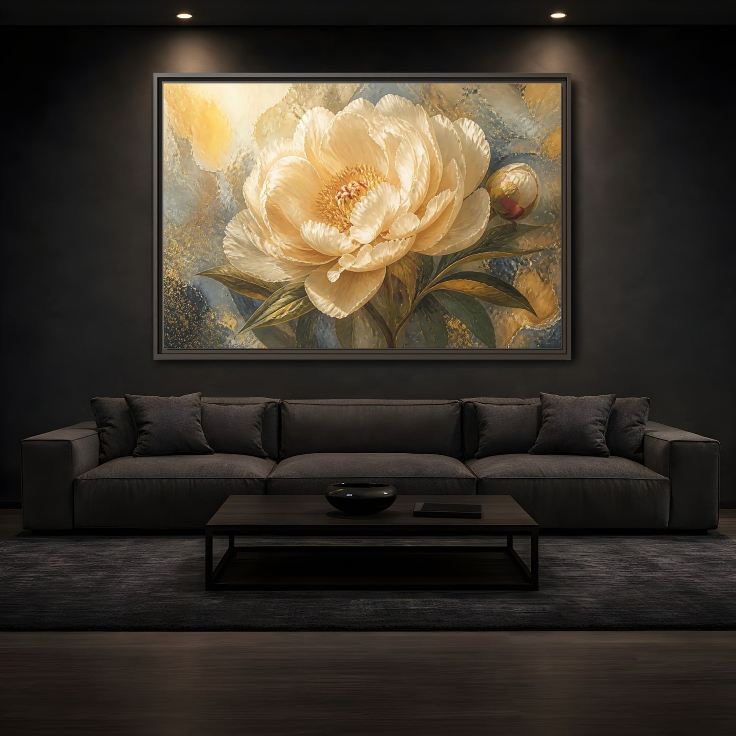 Mockup 3. Cream Peony Floral Elegance shown as framed canvas print