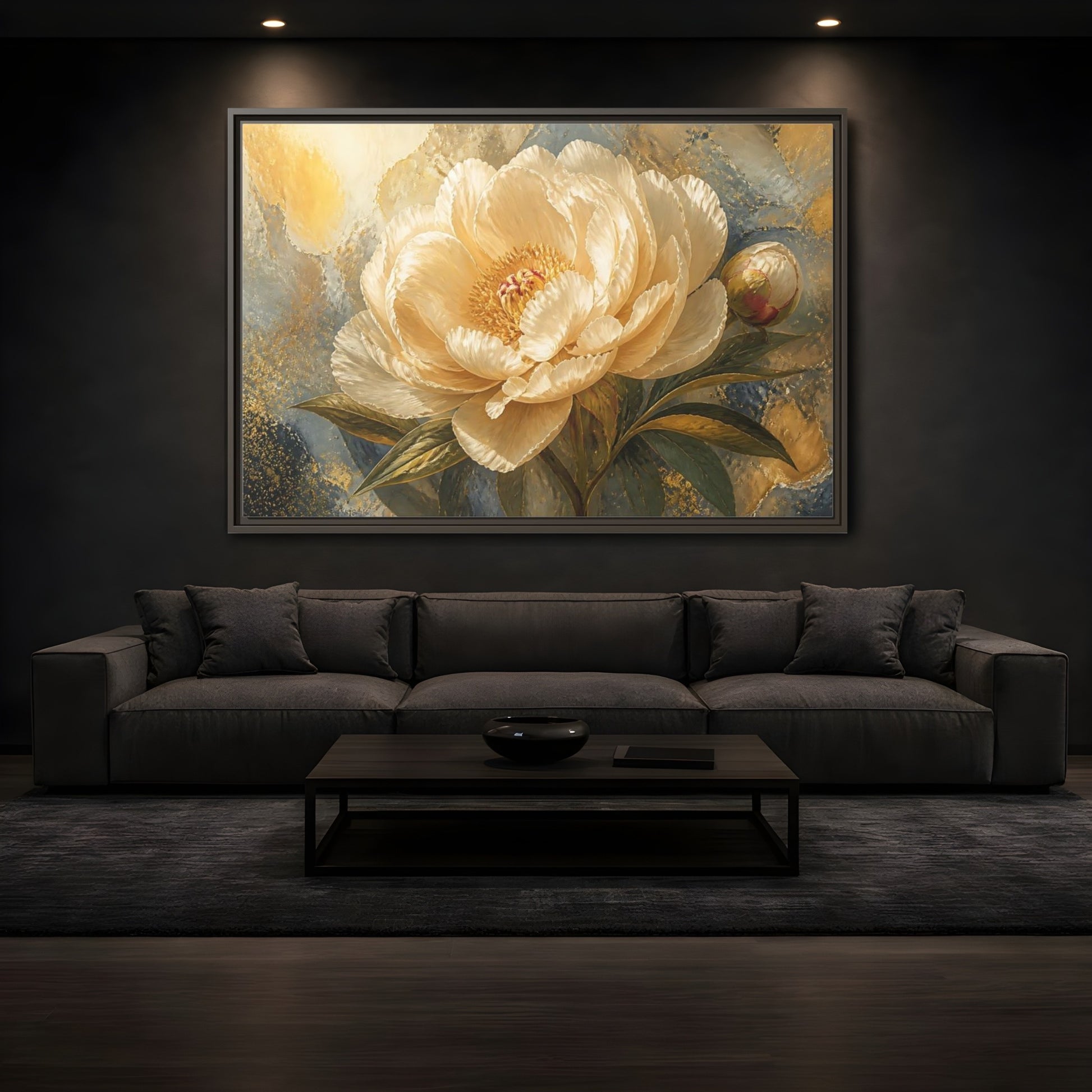 Mockup 3. Cream Peony Floral Elegance shown as framed canvas print