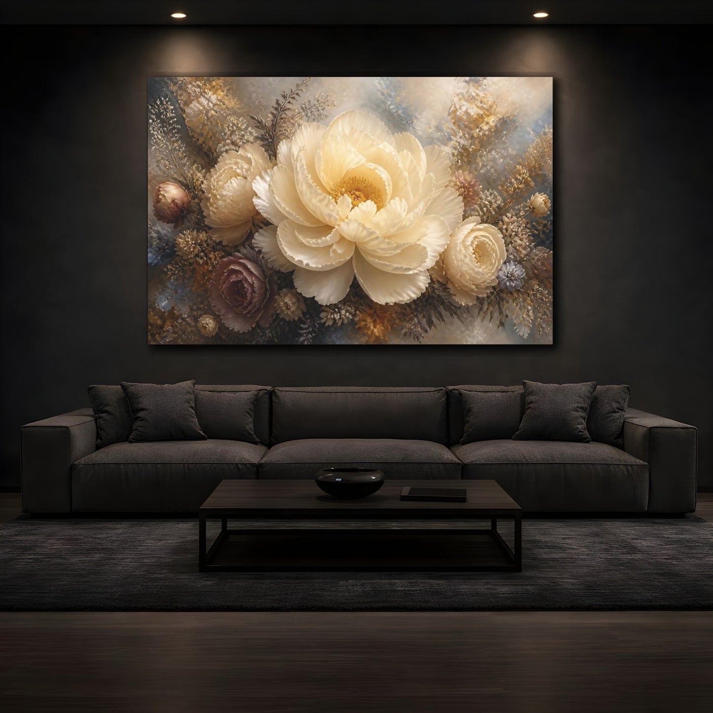 Mockup 3. Cream Peony Floral Elegance shown as canvas print