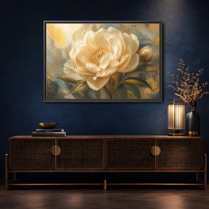Mockup 4. Cream Peony Floral Elegance shown as framed canvas print