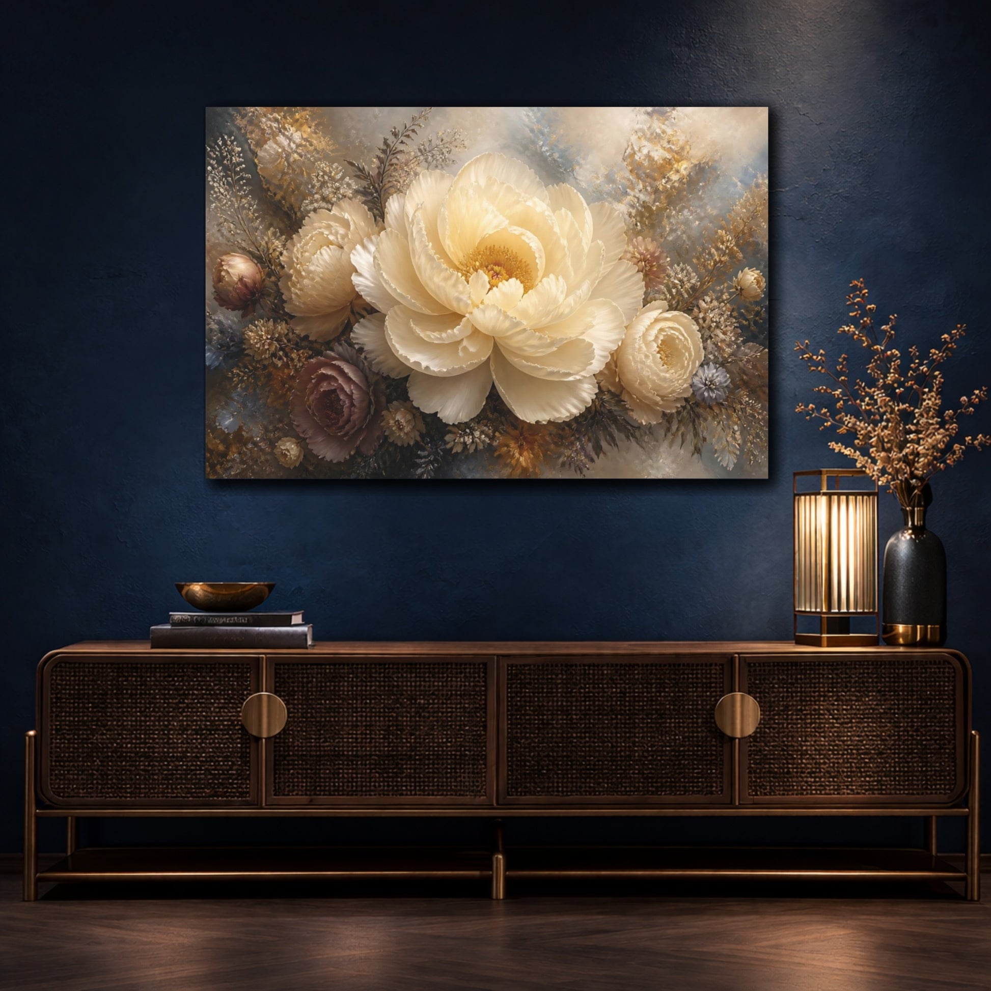 Mockup 4. Cream Peony Floral Elegance shown as canvas print