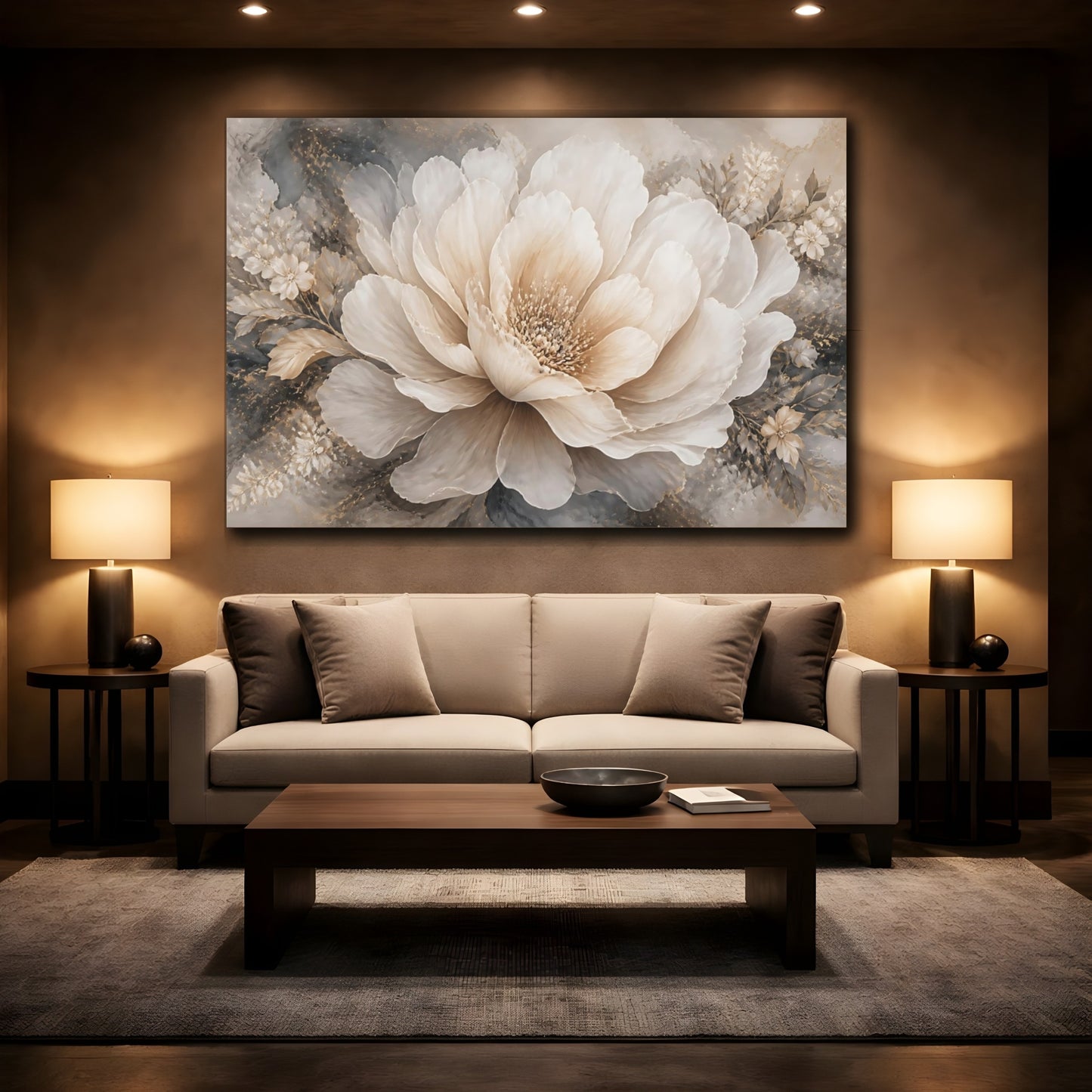 Mockup 2. Cream Peony Floral shown as canvas print