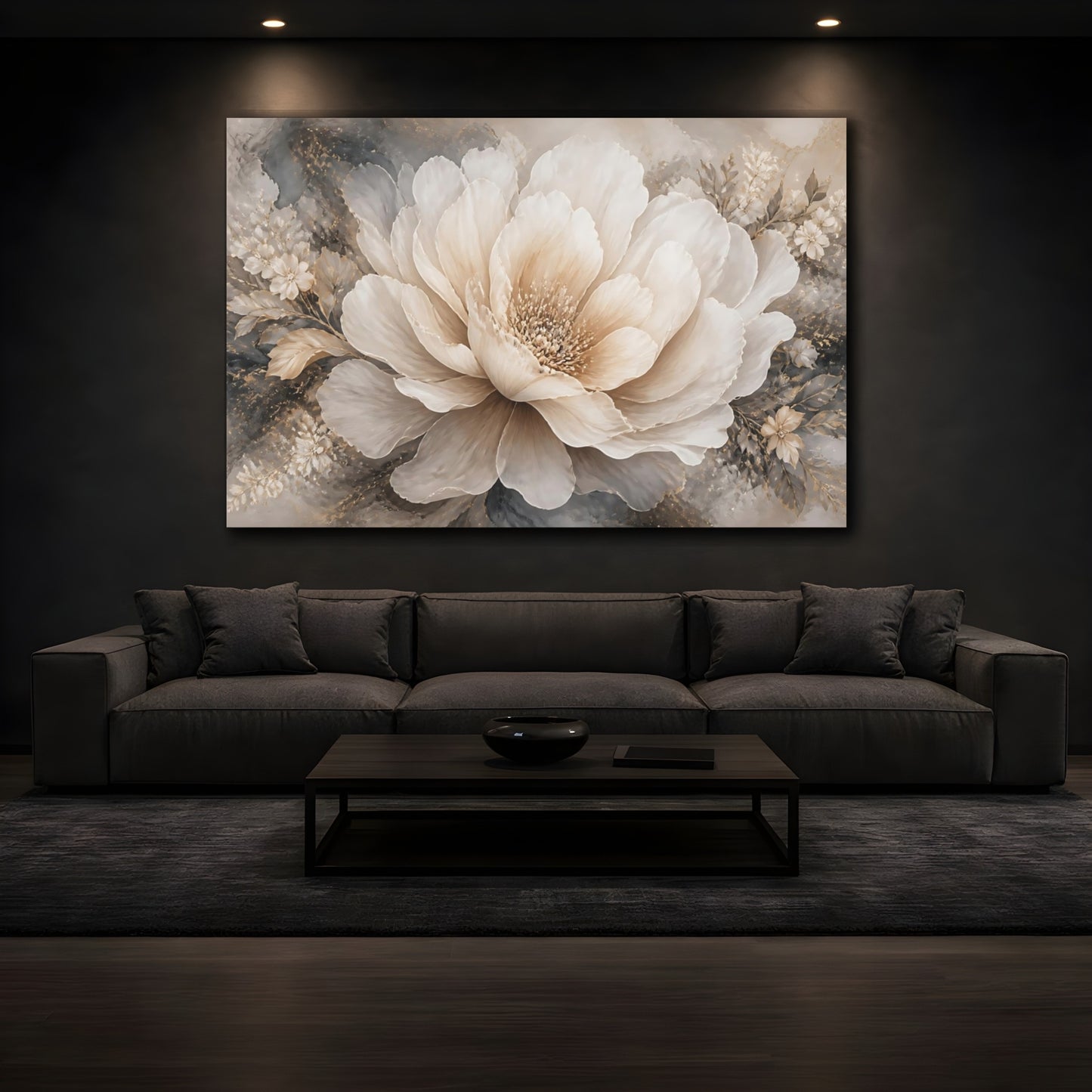 Mockup 3. Cream Peony Floral shown as canvas print
