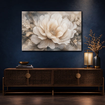 Mockup 4. Cream Peony Floral shown as canvas print