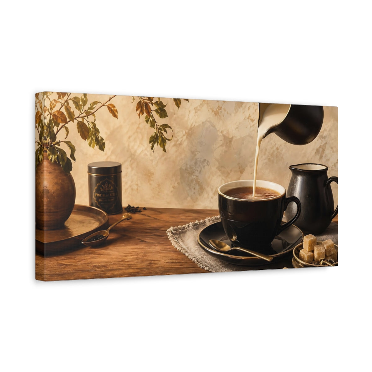 Side Mockup 3. Creamy Tea Pour shown as canvas print