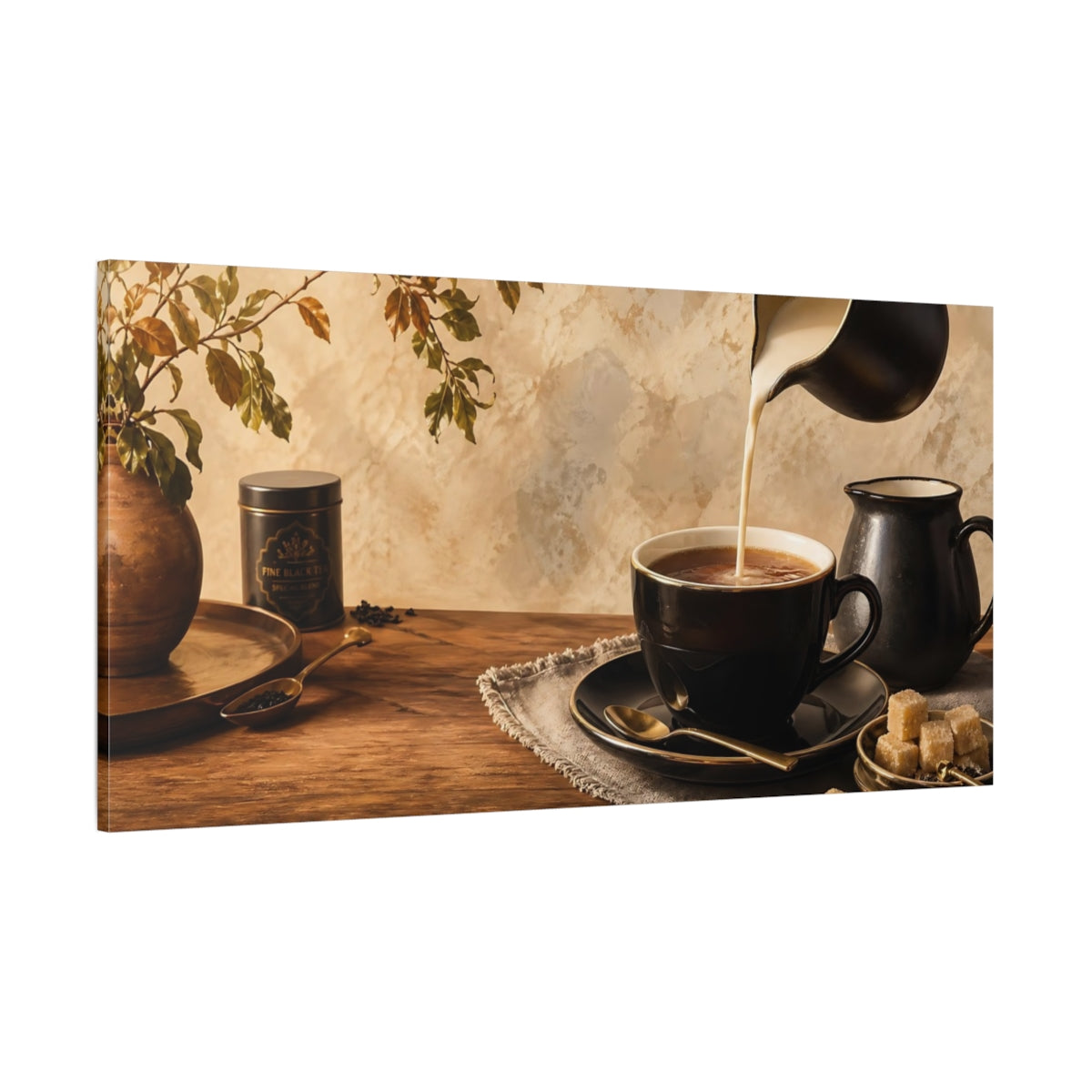 Side Mockup 2. Creamy Tea Pour shown as canvas print