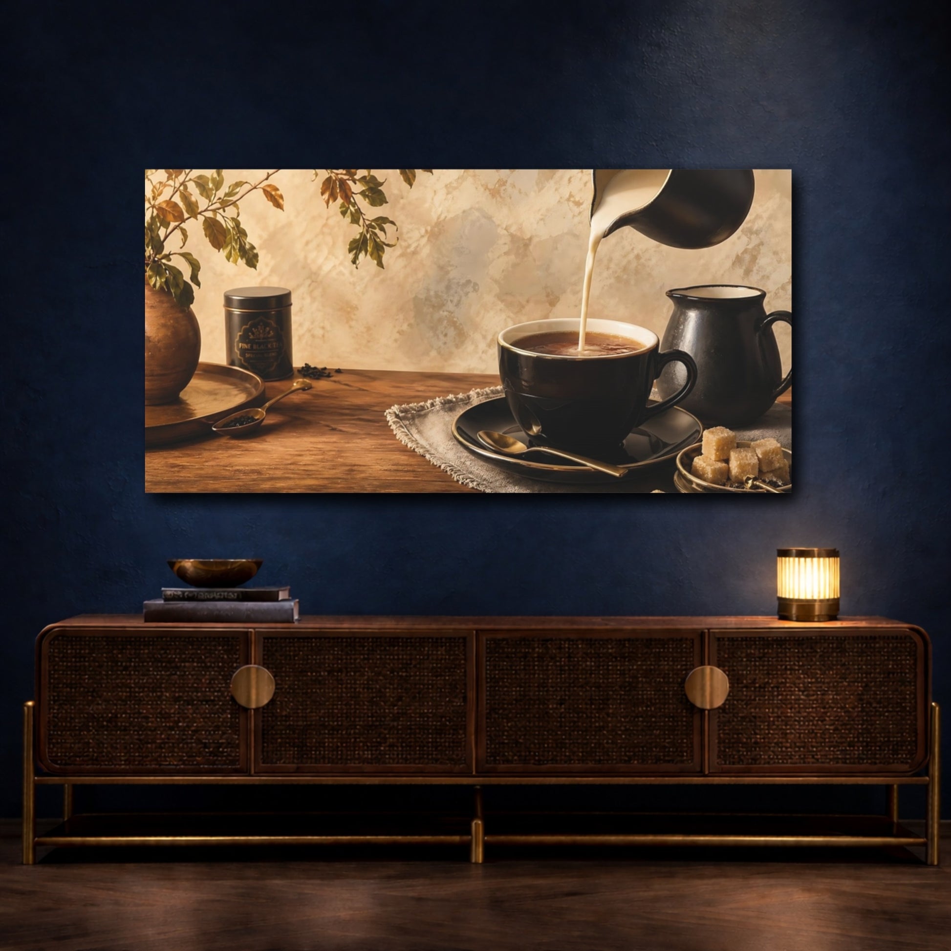 Mockup 4. Creamy Tea Pour shown as canvas print
