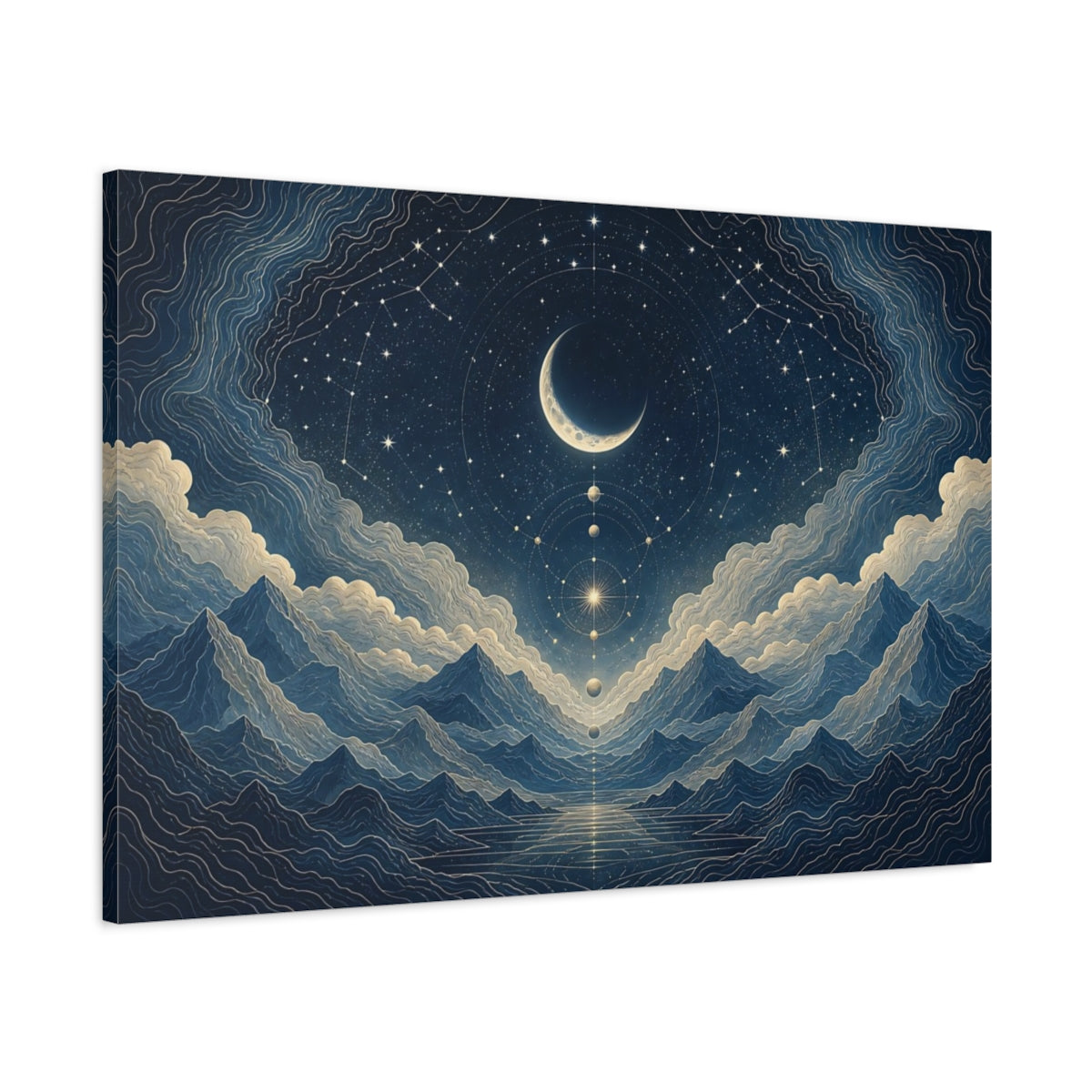 Main Mockup. Crescent Moon Star Map shown as canvas print