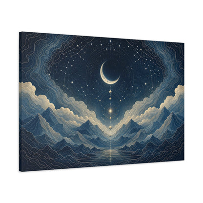 Main Mockup. Crescent Moon Star Map shown as canvas print