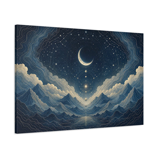 Main Mockup. Crescent Moon Star Map shown as canvas print