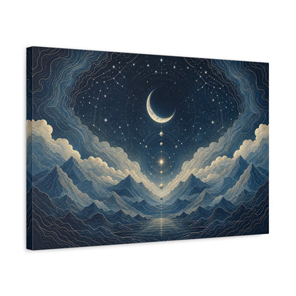 Side Mockup 3. Crescent Moon Star Map shown as canvas print
