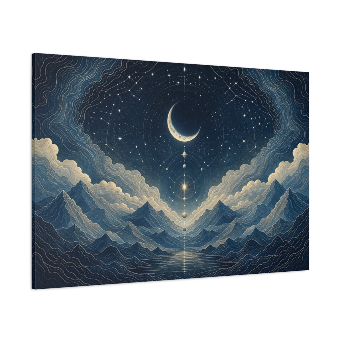 Side Mockup 1. Crescent Moon Star Map shown as canvas print
