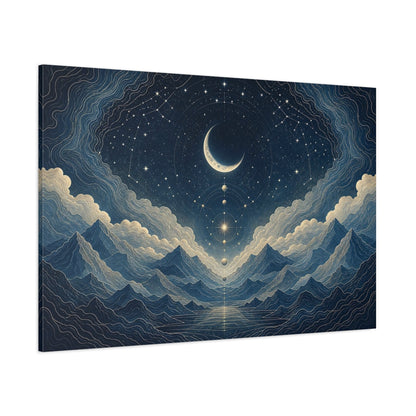 Side Mockup 1. Crescent Moon Star Map shown as canvas print