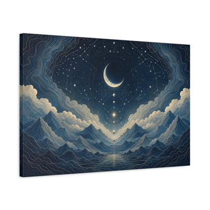 Side Mockup 2. Crescent Moon Star Map shown as canvas print