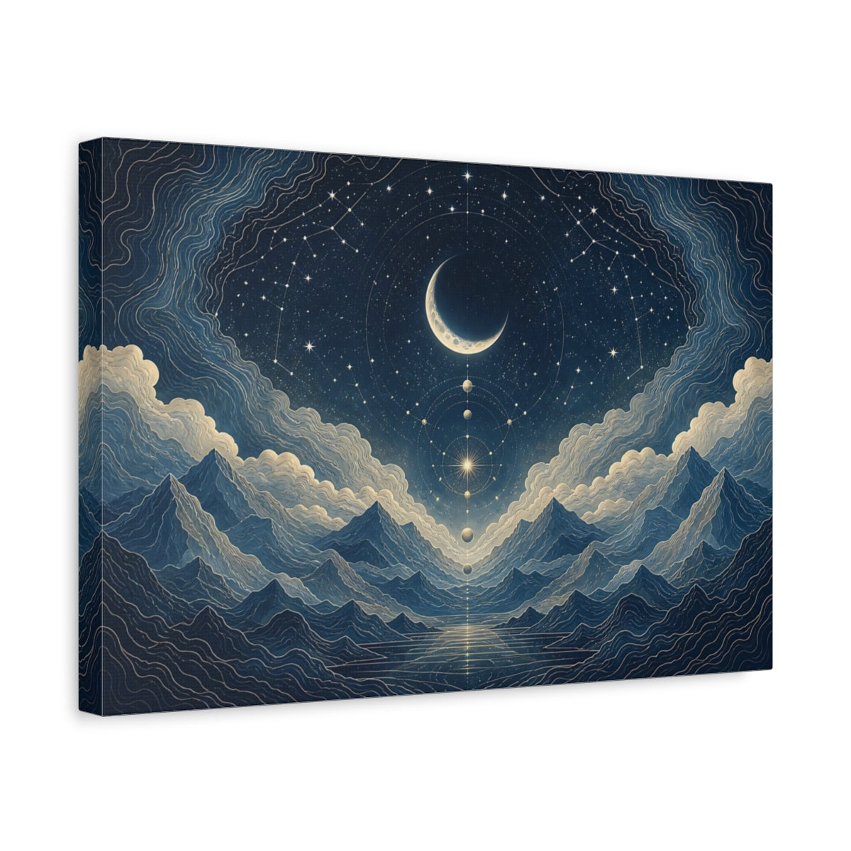 Side Mockup 4. Crescent Moon Star Map shown as canvas print