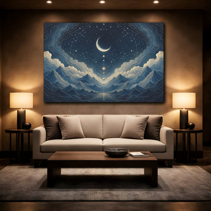 Mockup 2. Crescent Moon Star Map shown as canvas print