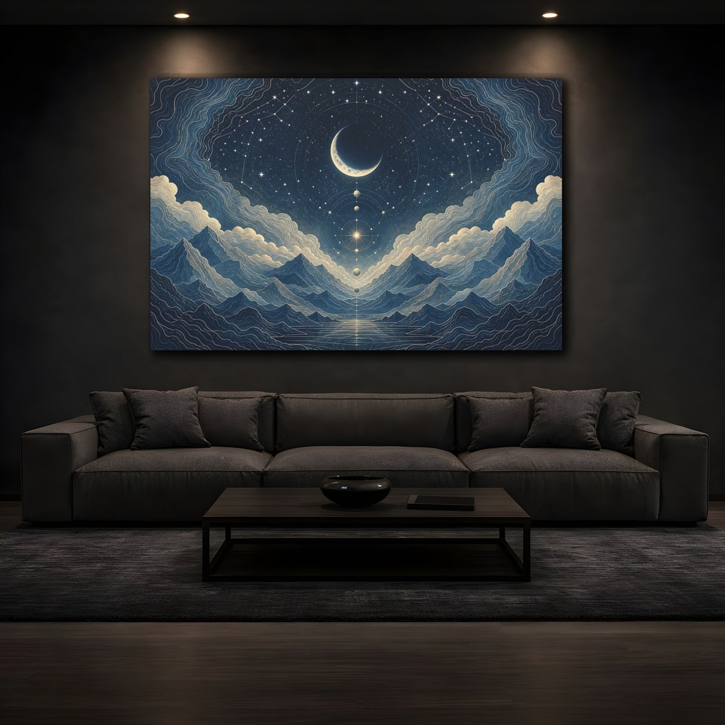 Mockup 3. Crescent Moon Star Map shown as canvas print