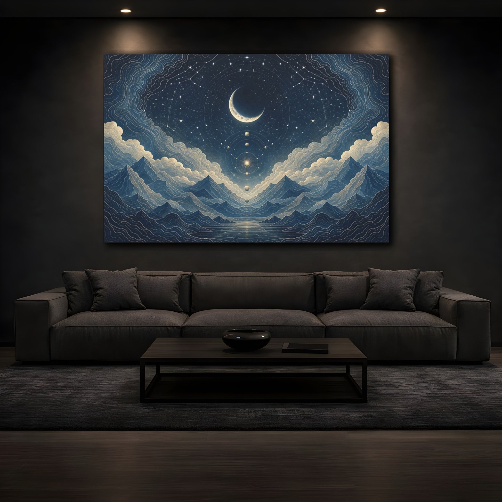 Mockup 3. Crescent Moon Star Map shown as canvas print