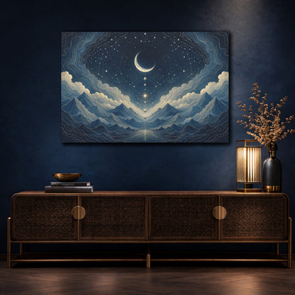 Mockup 4. Crescent Moon Star Map shown as canvas print
