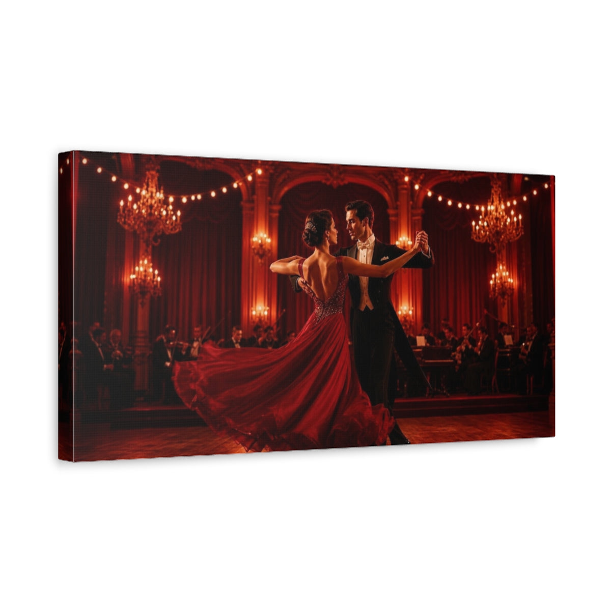 Side Mockup 3. Crimson Ballroom Waltz shown as canvas print