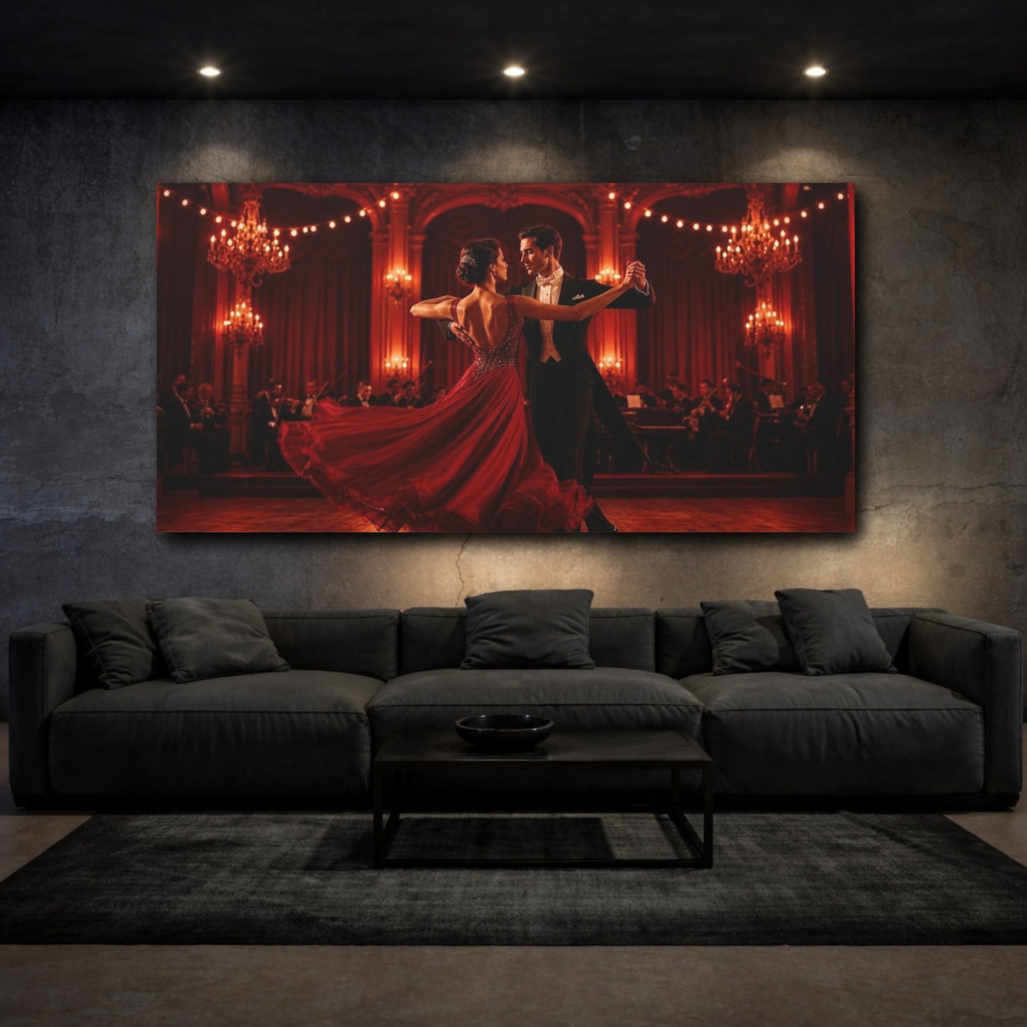 Mockup 3. Crimson Ballroom Waltz shown as canvas print