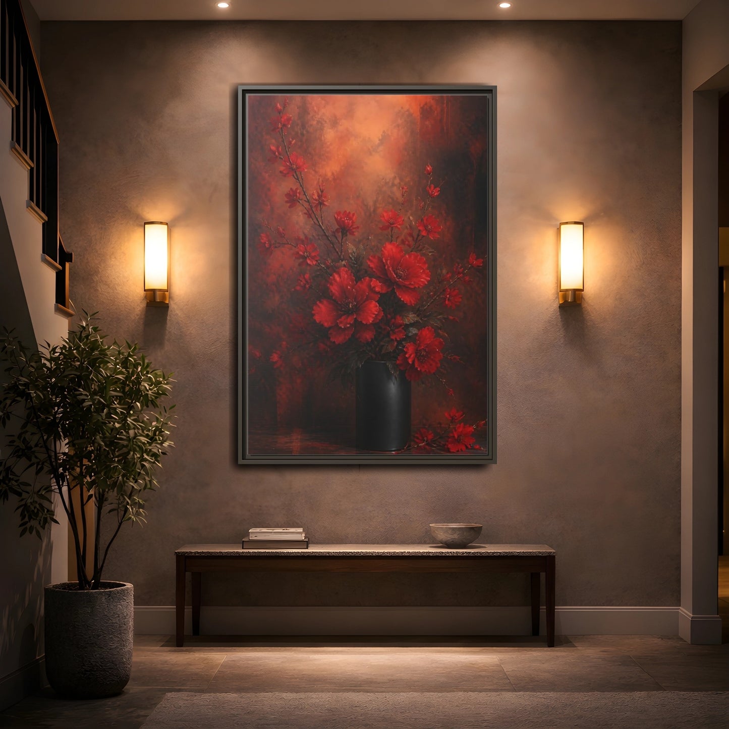 Mockup 2. Crimson Blossom Bouquet shown as framed canvas print