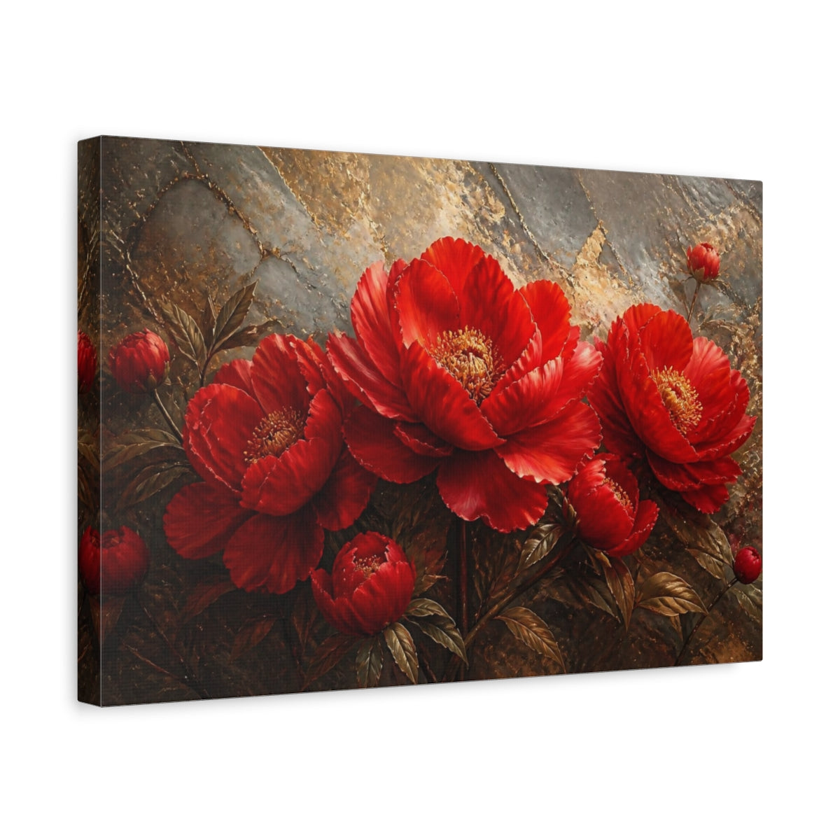 Side Mockup 4. Crimson Floral Peony shown as canvas print
