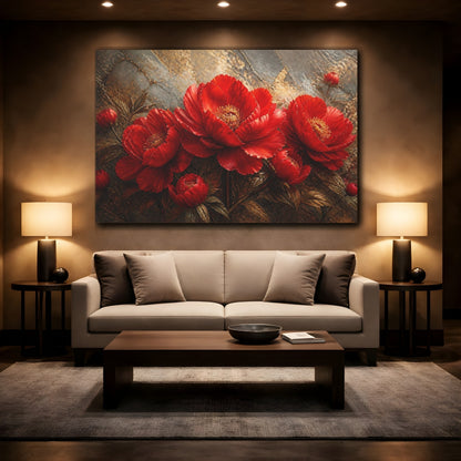 Mockup 2. Crimson Floral Peony shown as canvas print