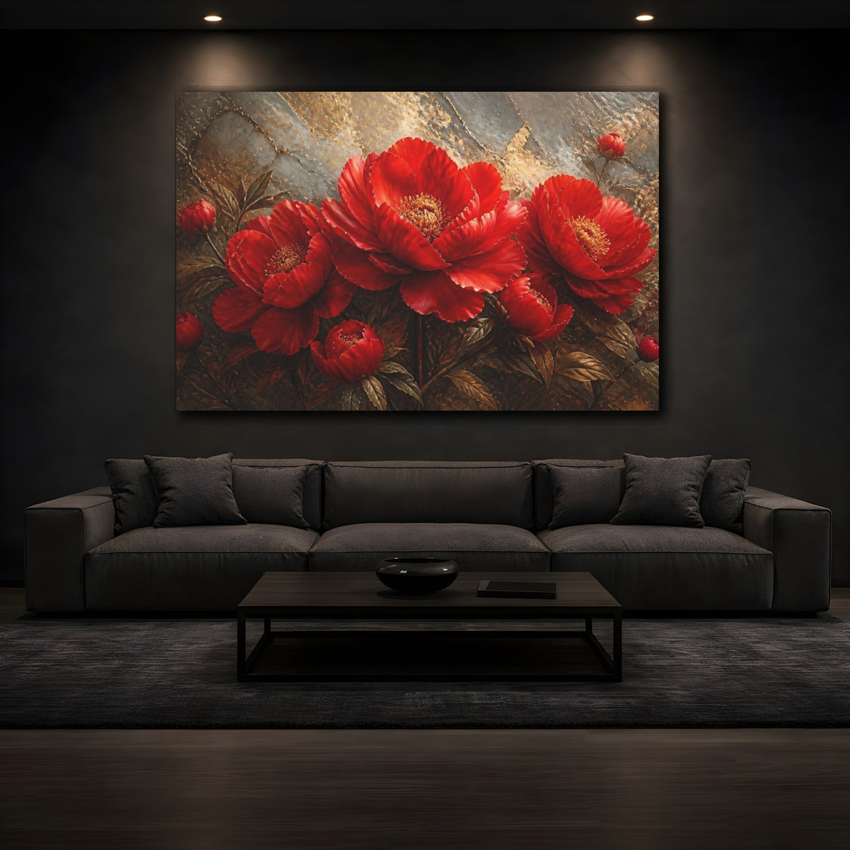 Mockup 3. Crimson Floral Peony shown as canvas print