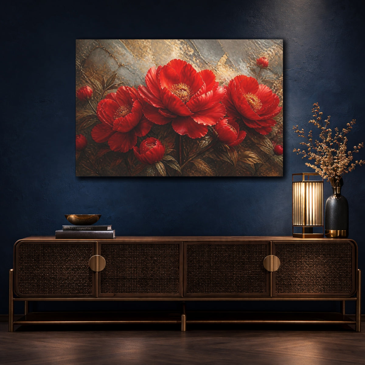 Mockup 4. Crimson Floral Peony shown as canvas print