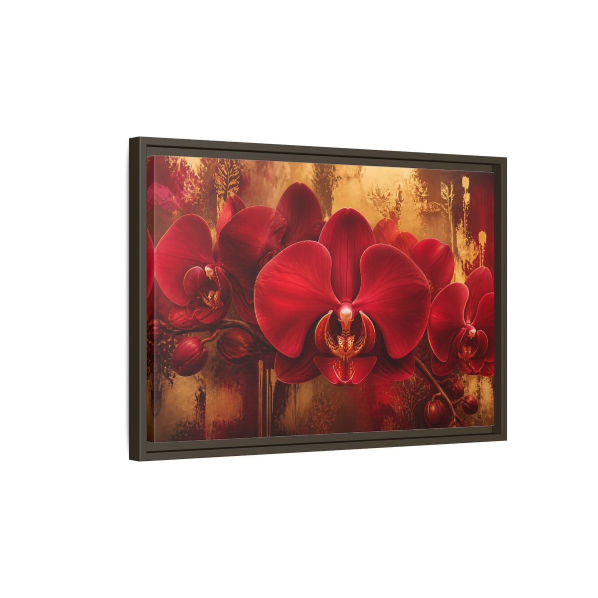 Side Mockup 2. Crimson Orchid Elegance shown as framed canvas print