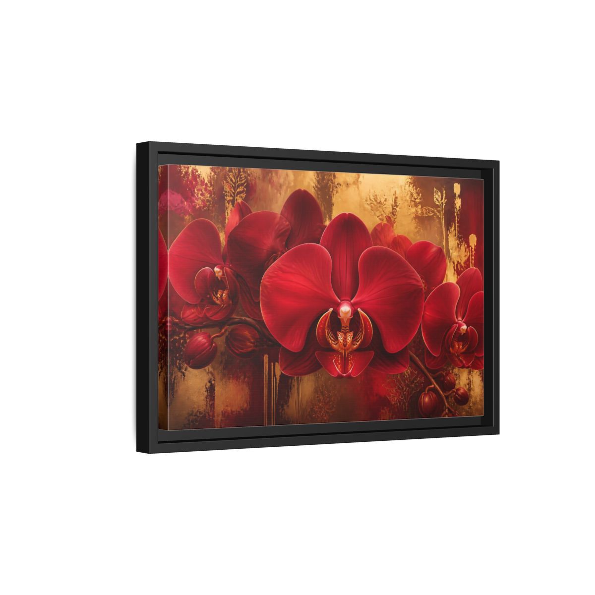 Side Mockup 6. Crimson Orchid Elegance shown as framed canvas print
